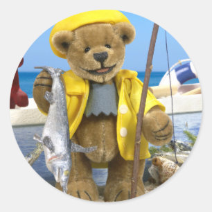 Sticker Rond Ours Dinky : Pêcheur