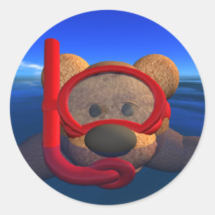Sticker Rond Ours Dinky : Snorkeling