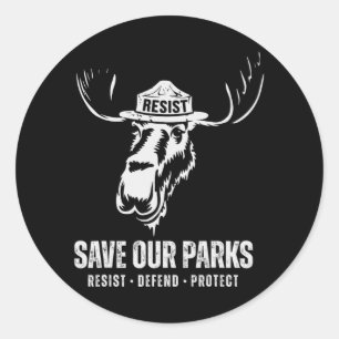 Sticker Rond Ours d'orignal Sauvez notre parc Anti Trump Men Ca