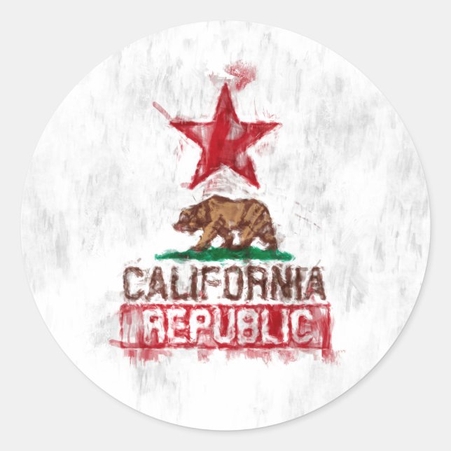 Sticker Rond Ours drapeau de Californie en style peint (Devant)