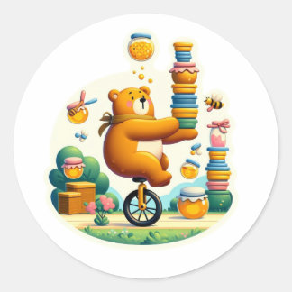 Sticker Rond ours drôle avec abeille