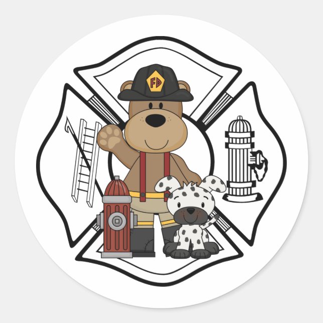 Sticker Rond Ours du service d'incendie du pompier (Devant)