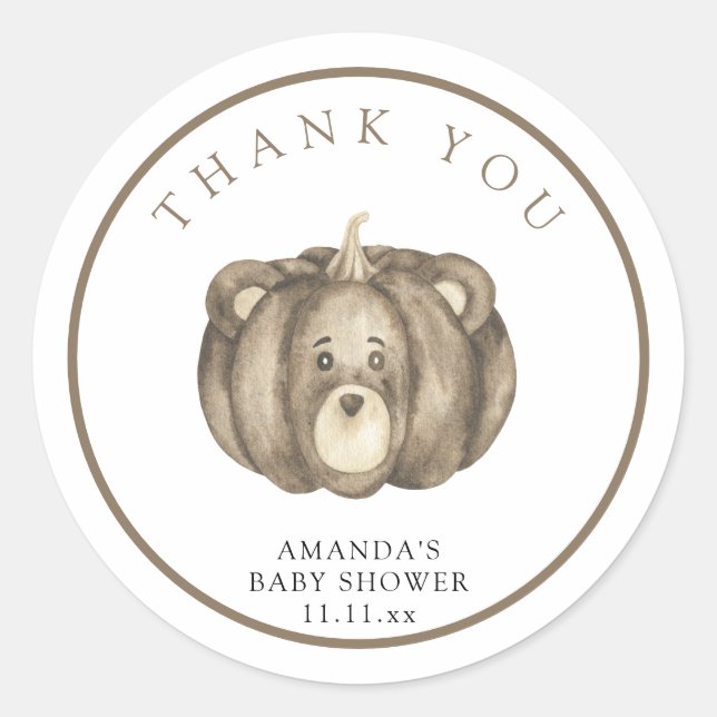 Sticker Rond Ours en citrouille d'automne - merci (Devant)
