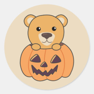 Sticker Rond Ours En Citrouille Doux Ours Joyeux Halloween Clas