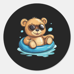 Sticker Rond Ours En Conflit Amateur D'Eau Dans Une Bague De Ba