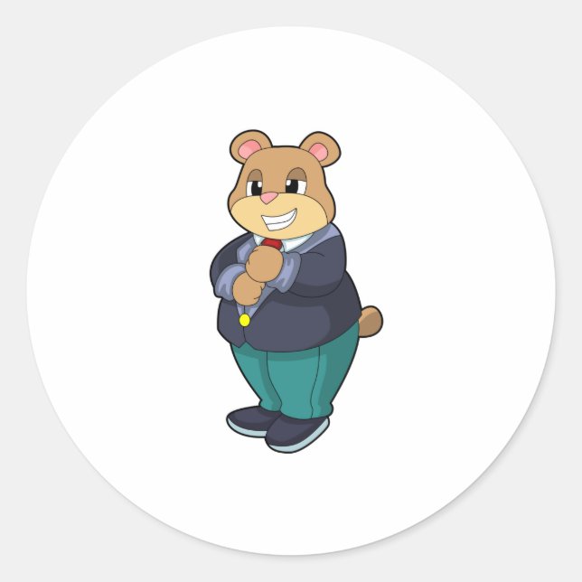 Sticker Rond Ours en marié avec costume (Devant)