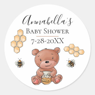 Sticker Rond Ours en miel et abeilles