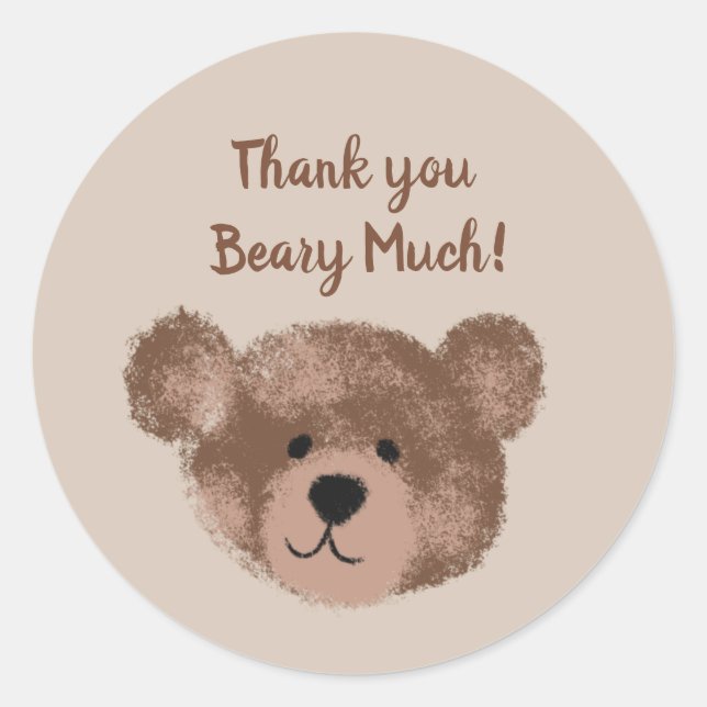 Sticker Rond Ours en peluche Anniversaire Baby shower Favoriser (Devant)