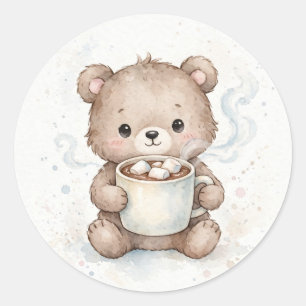 Sticker Rond Ours en peluche au chocolat chaud pour Noël
