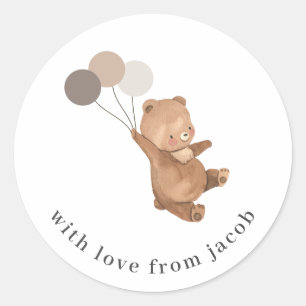 Sticker Rond Ours en peluche avec 3 ballons Brown