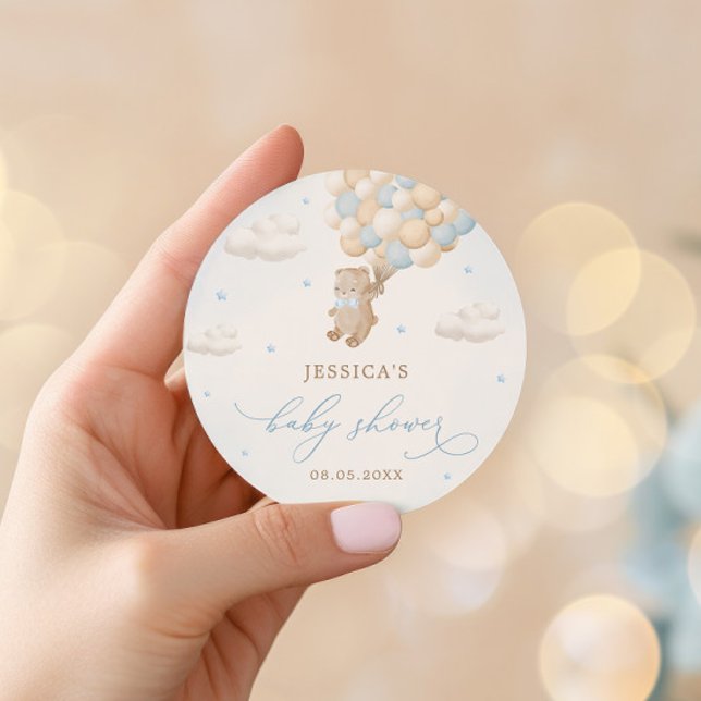 Sticker Rond Ours en peluche avec Baby shower Ballons Bleus (Créateur téléchargé)