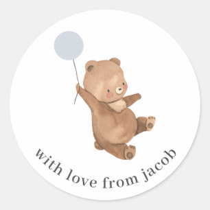 Sticker Rond Ours en peluche avec ballon bleu