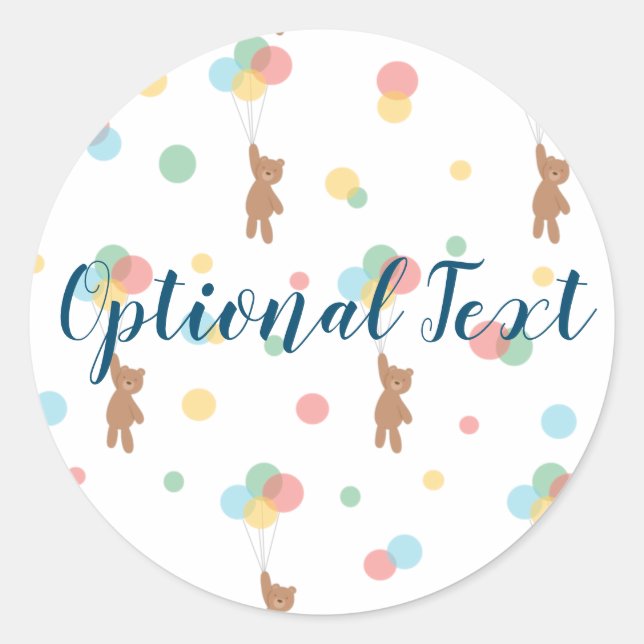 Sticker Rond Ours en peluche avec ballons (Devant)