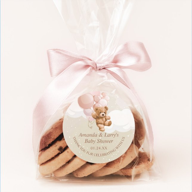 Sticker Rond Ours en peluche avec ballons roses bleus (Créateur téléchargé)