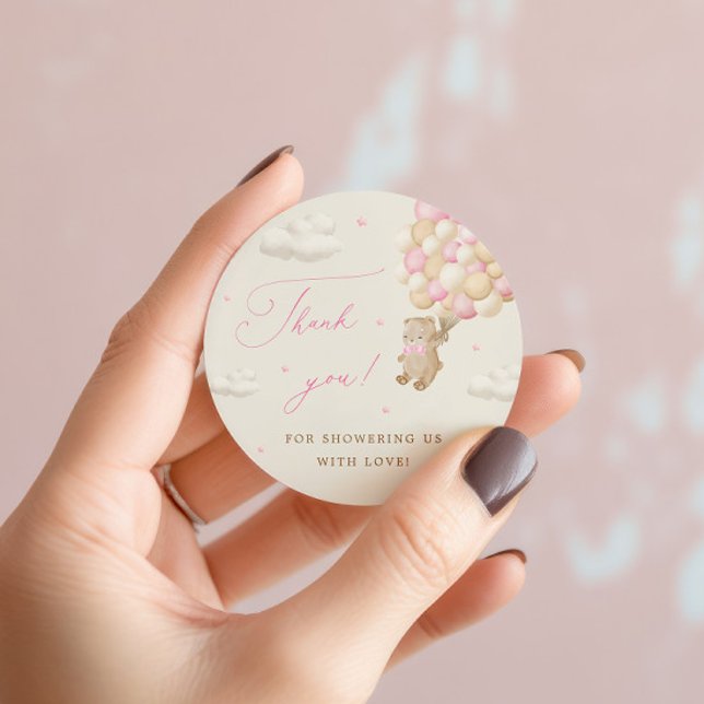 Sticker Rond Ours en peluche avec ballons roses Merci (Créateur téléchargé)