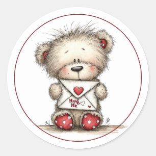 Sticker Rond Ours en peluche avec enveloppe scellée par un cœur