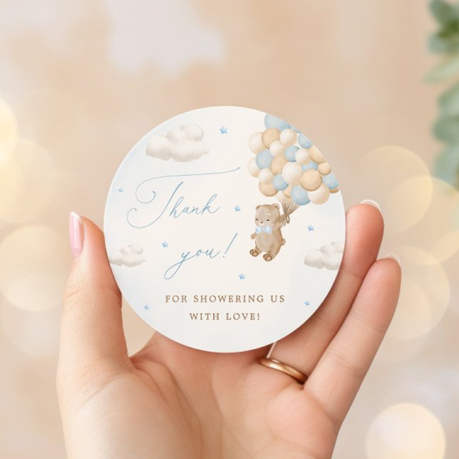 Sticker Rond Ours en peluche avec Merci Bleu Ballons (Créateur téléchargé)