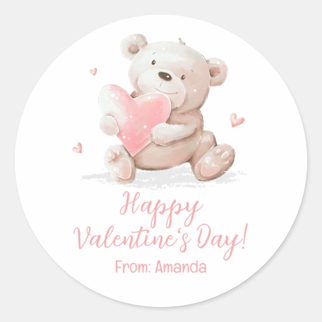 Sticker Rond Ours en peluche avec nom Saint-Valentin (Devant)