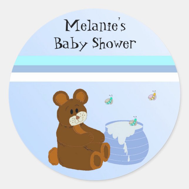 Sticker Rond Ours en peluche avec pot de miel Baby Shower (Devant)