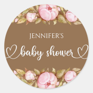 Sticker Rond Ours en peluche Bear Baby shower Floral Classic R