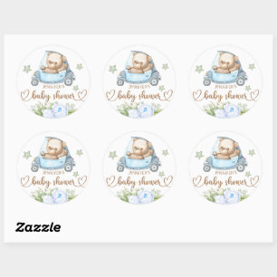 Sticker Rond Ours en peluche Bébé Ours Baby shower Floral