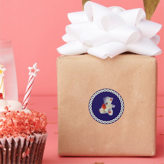 Sticker Rond Ours en peluche blanc, cadre en cercle blanc, (Fête)