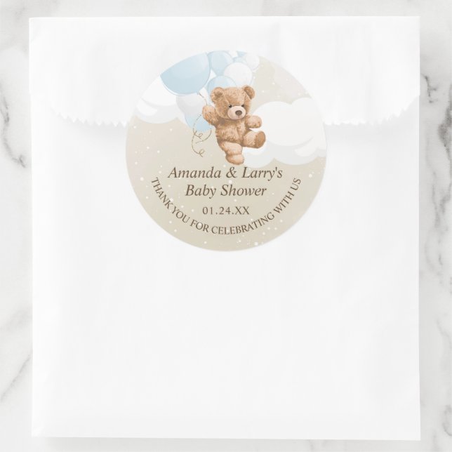 Sticker Rond Ours en peluche bleu avec ballons (Sac)