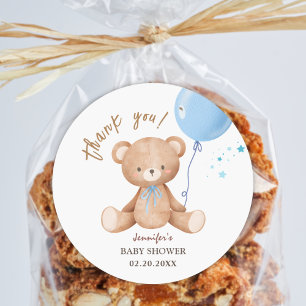 Sticker Rond Ours en peluche bleu   Baby shower garçon
