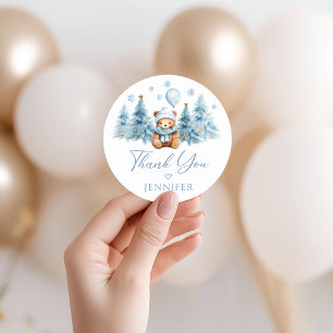 Sticker Rond Ours en peluche bleu d'hiver remerciement pour la 