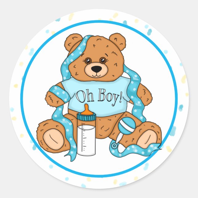 Sticker Rond Ours en peluche bleu et jaune (Devant)