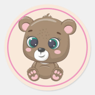 Sticker Rond Ours en peluche Brown mignon avec oreilles et patt