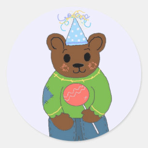 Sticker Rond Ours en peluche d'anniversaire