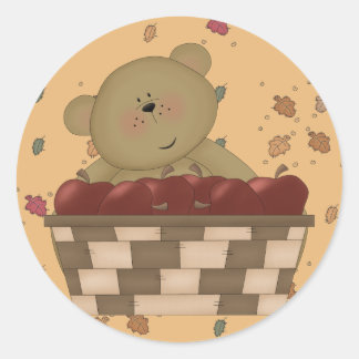 Sticker Rond ours en peluche de la récolte de pommes