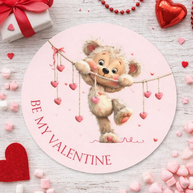 Sticker Rond Ours en peluche de la Saint-Valentin – Cœur suspen (Créateur téléchargé)