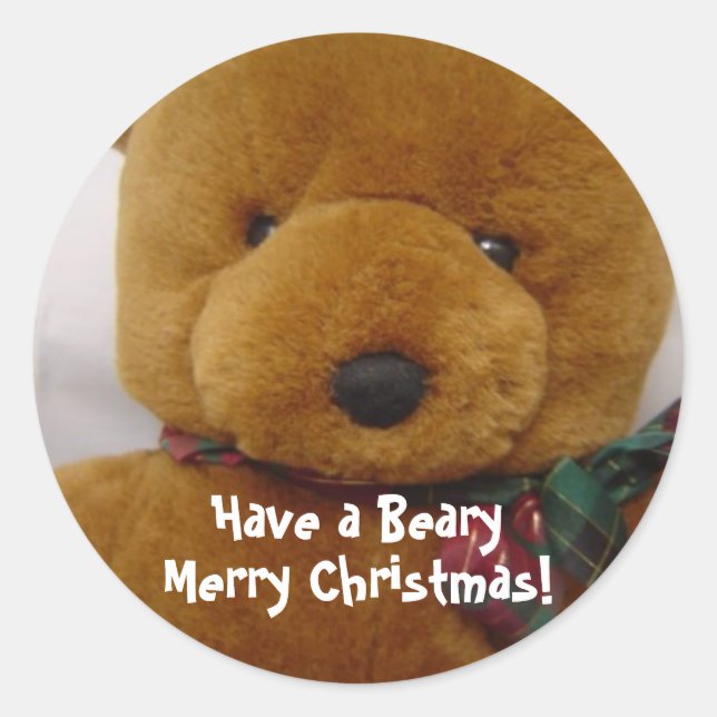 Sticker Rond Ours en peluche de Noël (Devant)