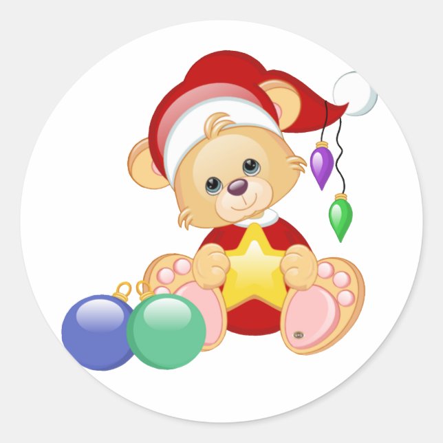 Sticker Rond Ours en peluche de Noël avec étoile (Devant)