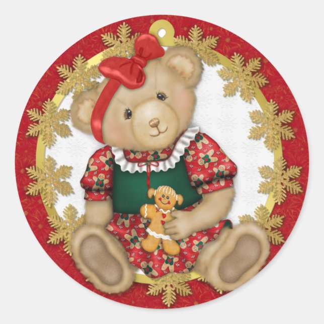 Sticker Rond Ours en peluche de Noël - Fille (Devant)