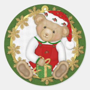Sticker Rond Ours en peluche de Noël - Garçon