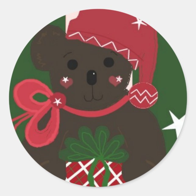 Sticker Rond Ours en peluche de vacances sur fond vert (Devant)