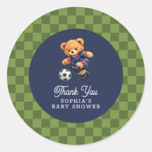 Sticker Rond Ours en peluche Foot Checkboard Rétro Baby Shower