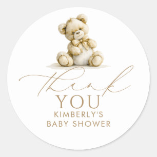 Sticker Rond Ours en peluche marron pour remerciements de Baby