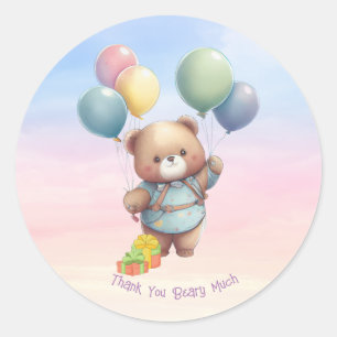 Sticker Rond Ours en peluche mignon avec ballons Personnalisé