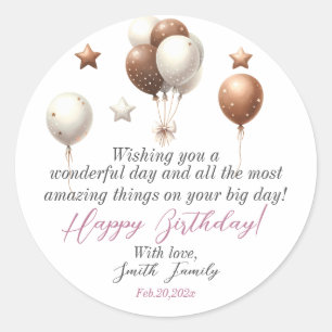 Sticker Rond Ours en peluche mignonne avec ballons et cadeaux