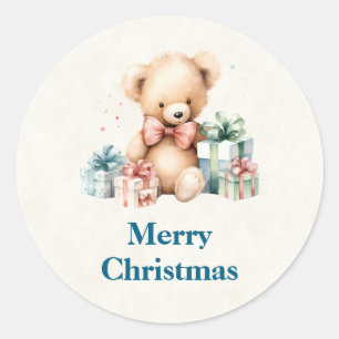 Sticker Rond Ours en peluche mignonne avec cadeaux de Noël
