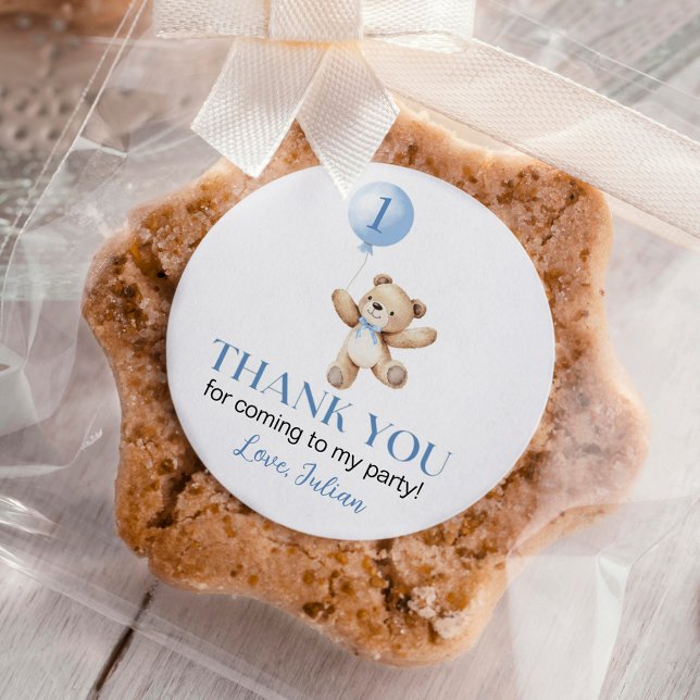 Sticker Rond Ours en peluche mignonne Béaire Bleu Premier anniv (Créateur téléchargé)