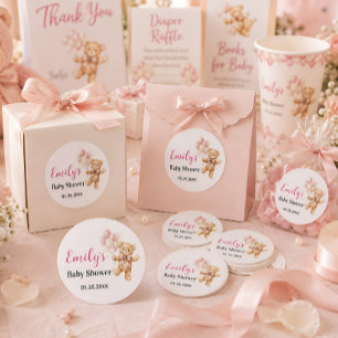 Sticker Rond Ours en peluche personnalisé pour Baby Shower fill