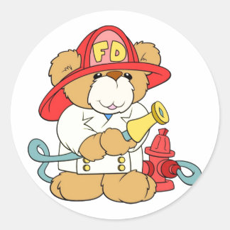 Sticker Rond Ours en peluche pompier