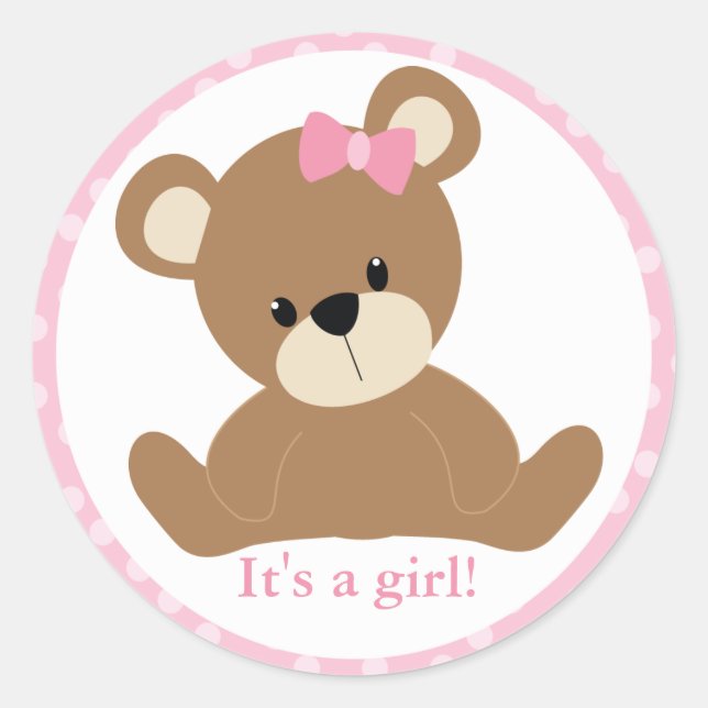 Sticker Rond Ours en peluche rose (Devant)
