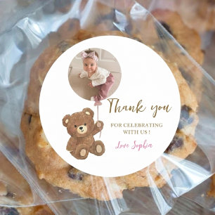 Sticker Rond Ours en peluche rose personnalisé pour photo de pr