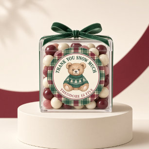 Sticker Rond Ours en peluche tartan remerciement personnalisé S